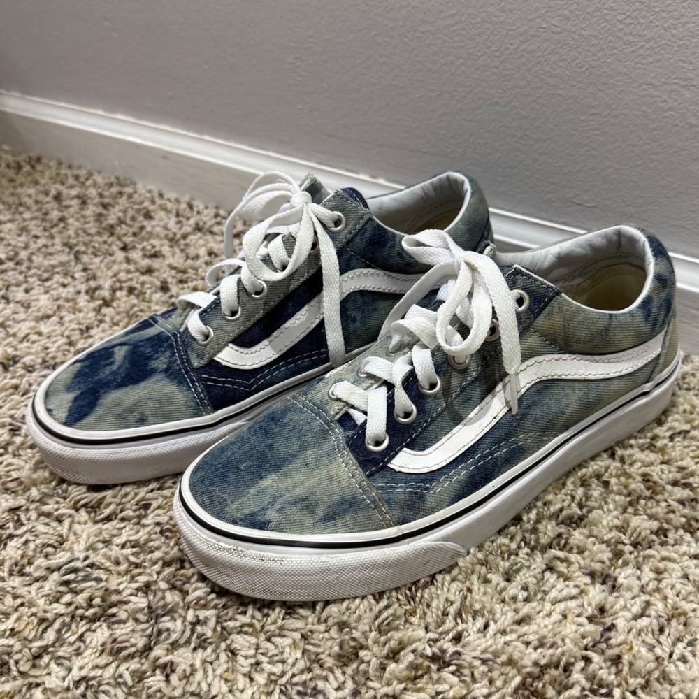 Vans Old Skool Acid Wash Denim Blue White Sneakers Womens 7.5 Mens 6.0 500714